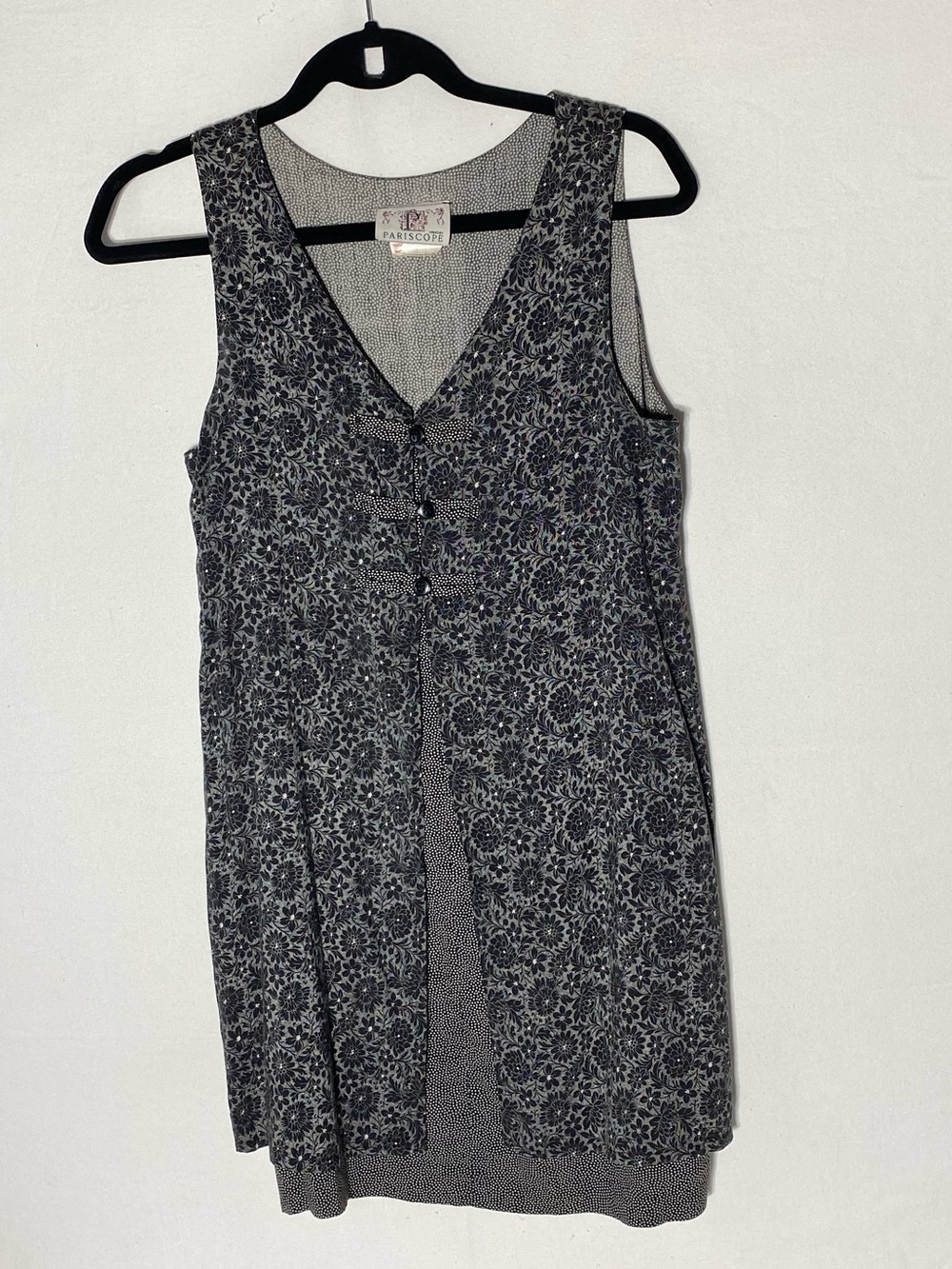 Vintage 90s Periscope Black Ditsy Floral Button Front Tank Mini Dress Tunic M